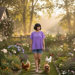 Vintage Women’s Hand Embroidered Purple Floral Blouse with Beaded Decals